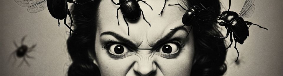 Cartoon woman with toxic thought bugs